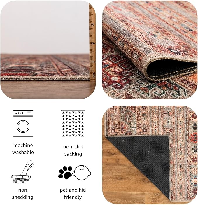 Keen Home Design 2x7 Rug - Machine Washable Runner Rug with Non-Slip Backing, Ideal for Hallway, Entryway, Kitchen, Laundry Room - Vintage, Easy Clean, Durable, Low Pile Rug - (2'6" x 7')