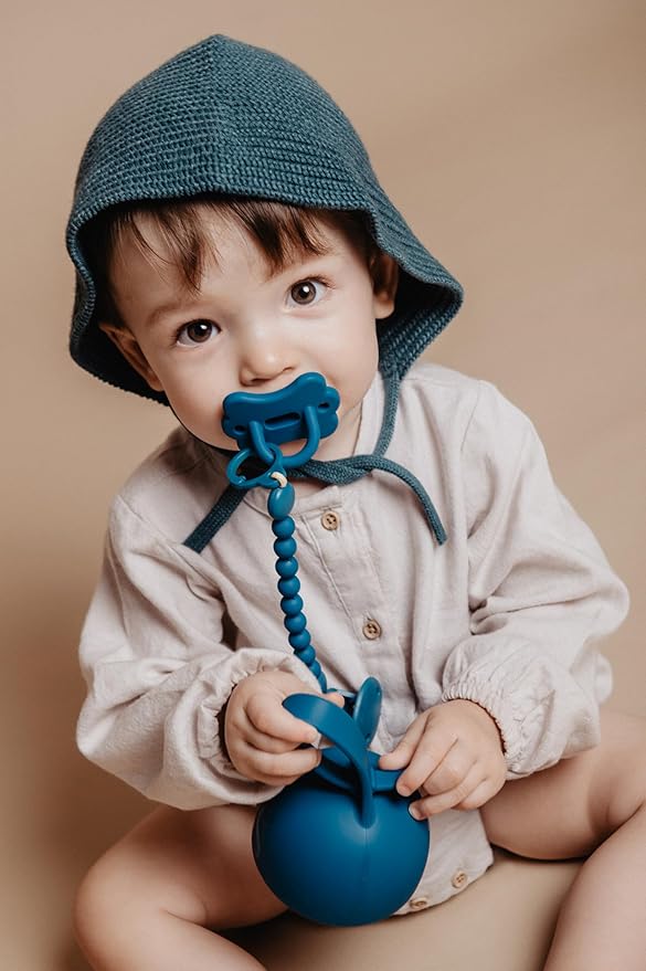 Suavinex Color Essence Silicone Baby Pacifier Clip, Single Piece 100% Soft Silicone Chain, Baby Accessories and Essentials, Designed in Spain (Deep Ocean)