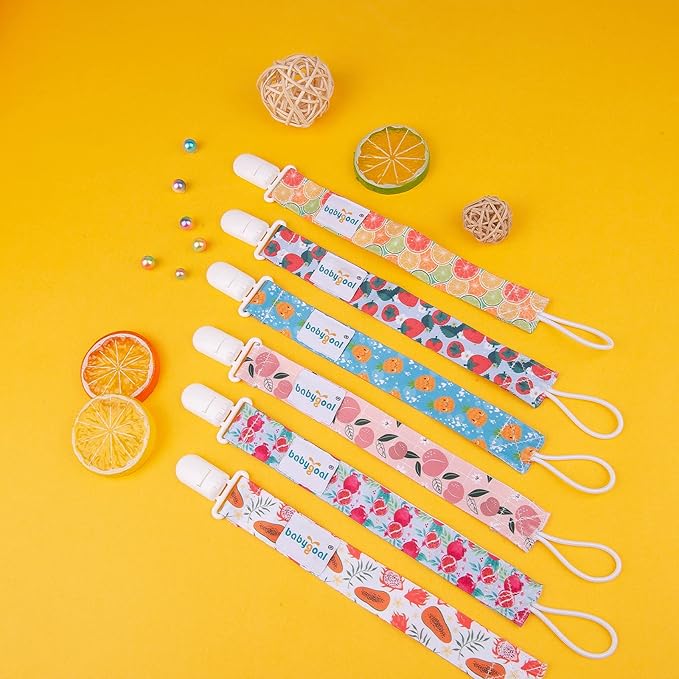 Babygoal Fruit Pacifier Clips, 6 Pack Binky Paci Holder and Leash for Boys and Girls Fits for Most Pacifier, Binkie Styles & Baby Teethers & Toys and Gift 6PB17