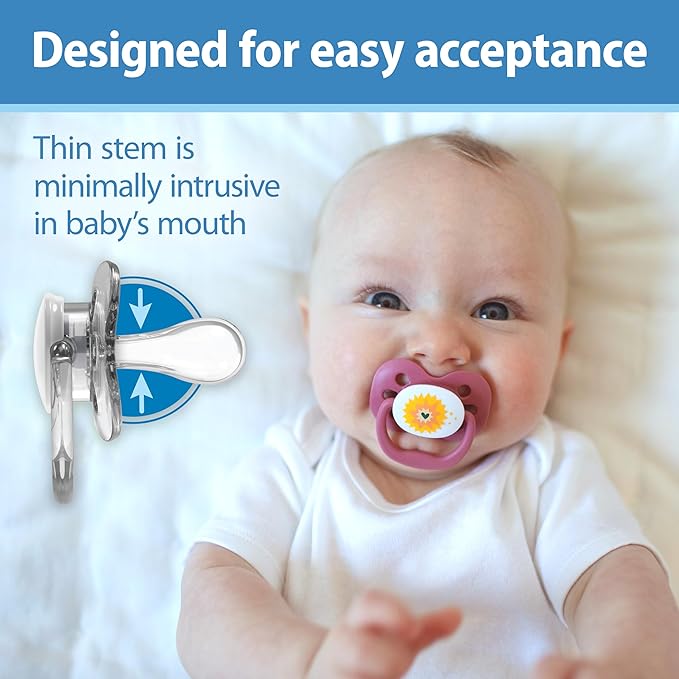 Dr. Brown's Advantage Baby Pacifier, Fully Symmetrical Soother with Soft Silicone Bulb, Lavender Love, 0-6m, BPA Free, 24 Pack