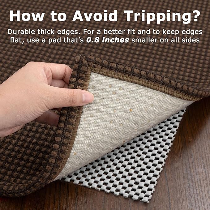 KOZYFLY Washable Area Rug 6x9 ft Rubber Backed Non Slip Rugs for Living Room Braided Cotton Bedroom Rug Woven Office Rugs Indoor Floor Carpets for Dining Bedroom Living Room, Reddish Brown/Coffee