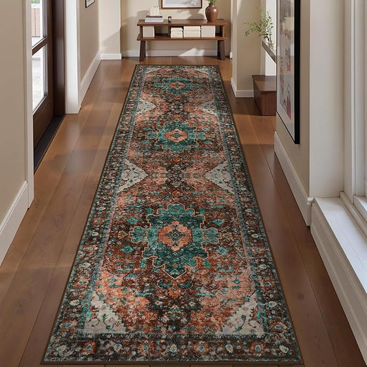 Ciicool Washable Vintage Runner 2' x 8' ft Hallway Rug Carpet, Boho Low Pile Long Non Slip Soft Kitchen Carpet Indoor Oriental Throw Rug