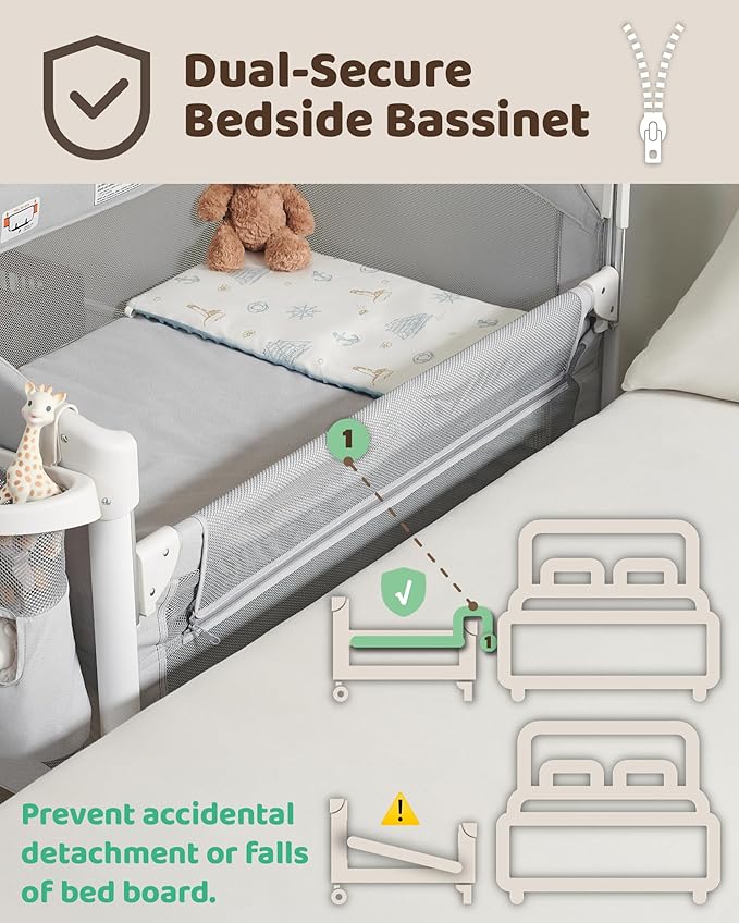 4 in 1 Baby Bassinet Bedside Sleeper, Baby Bedside Crib 5 Functions, Bedside Sleeper, Bassinet Crib, Changing Station for Newborn Baby