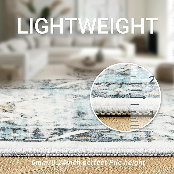 zesthome 5x7 Washable Rug-Stain Resistant Area Rugs for Living Room, Ultra-Thin Vintage Rugs, Non-Slip Backing Rug, Low Pile Large Area Rug, Boho Home Decor