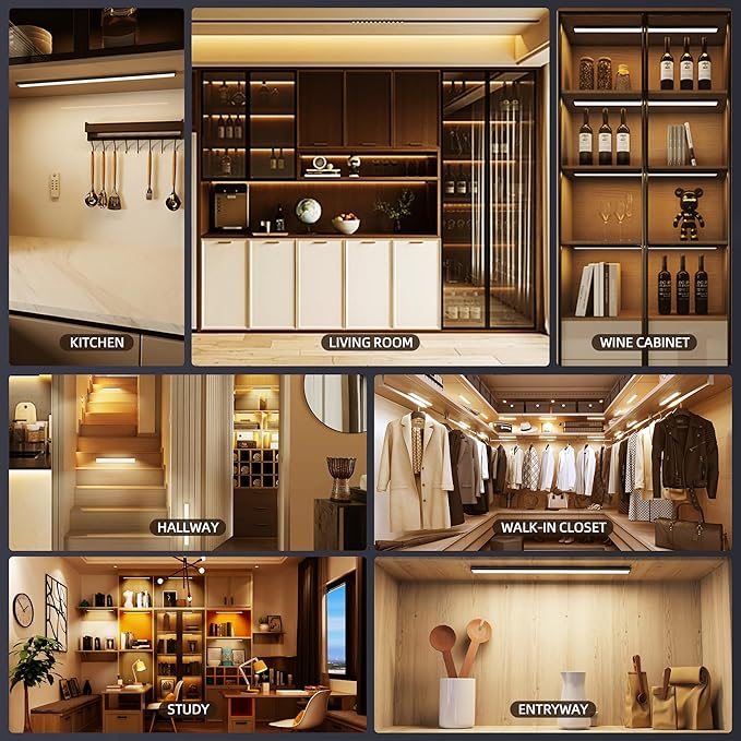 Under Cabinet Lighting,134 LED Wireless Motion Sensor Light Indoor, Rechargeable Closet Lights Battery Operated,Dimmable & 3 Color Temps,Magnetic Under Counter Lights for Kitchen, Closet (40CM,5Pack)