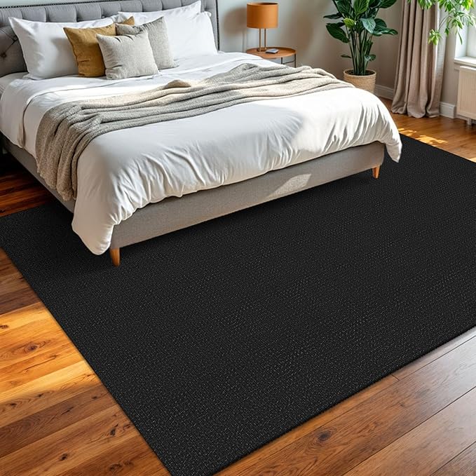 KOZYFLY Washable Area Rug 6x9 ft Rubber Backed Non Slip Rugs for Living Room Braided Cotton Bedroom Rug Woven Office Rugs Indoor Floor Carpets for Dining Bedroom Living Room, Black/Dark Grey
