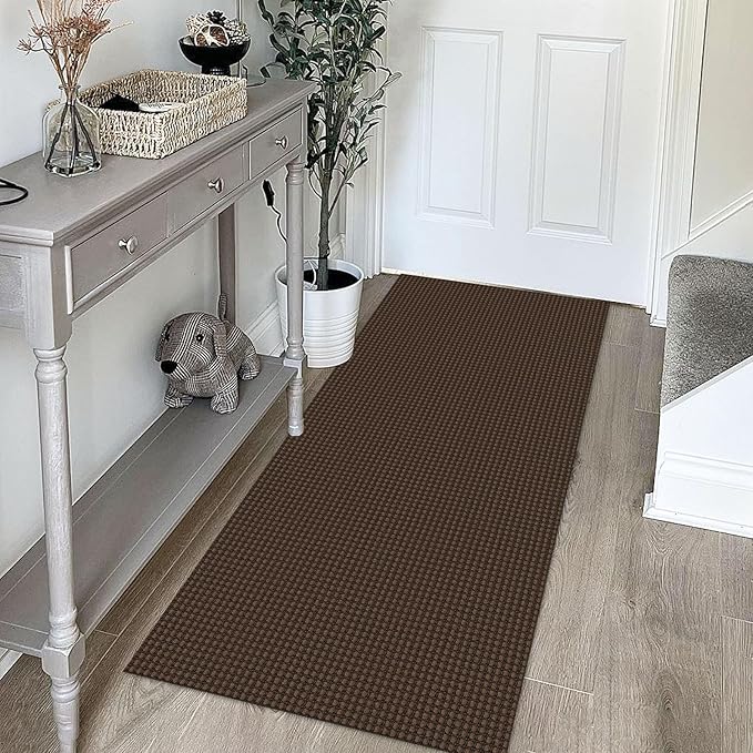 KOZYFLY Runners for Hallways 2x5 ft Washable Kitchen Runner Non Slip Rubber Backed Hall Runners Cotton Entryway Runner Rugs Floor Carpet for Indoor Backdoor Bedroom Kitchen, Reddish Brown/Coffee