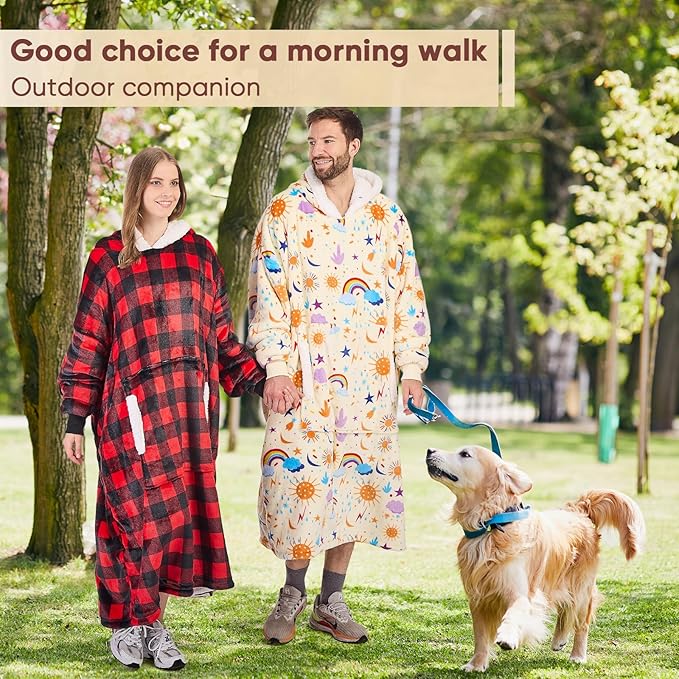 Wearable Blanket Hoodie Oversized - birthday gifts for Adults/Women/mom, Flannel Cozy Sherpa Fleece Blanket Sweatshirt with Hood, Pocket & Sleeves, One Size Fits All (Rainbow)