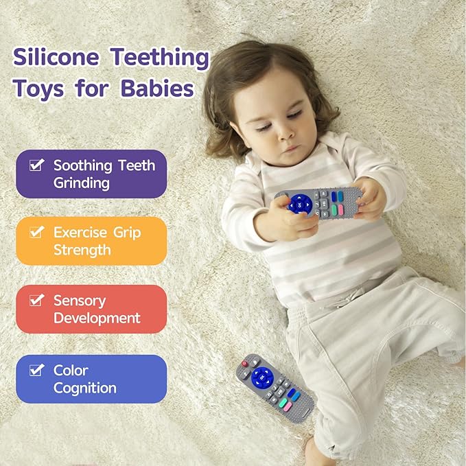 1 Pack Silicone Teethers for Babies 6-12 Months, Teething Toys for Babies 0-6 Months, Remote Teether for Baby, Sensory Toys for Babies,Toddler Infant Girl Boy Gifts