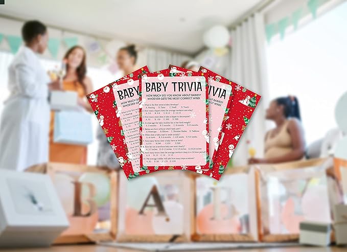 Baby Shower Game Cards, Baby Trivia Game, Christmas Party Cards for Gender Neutral, Set of 30 Cards(Chris002)