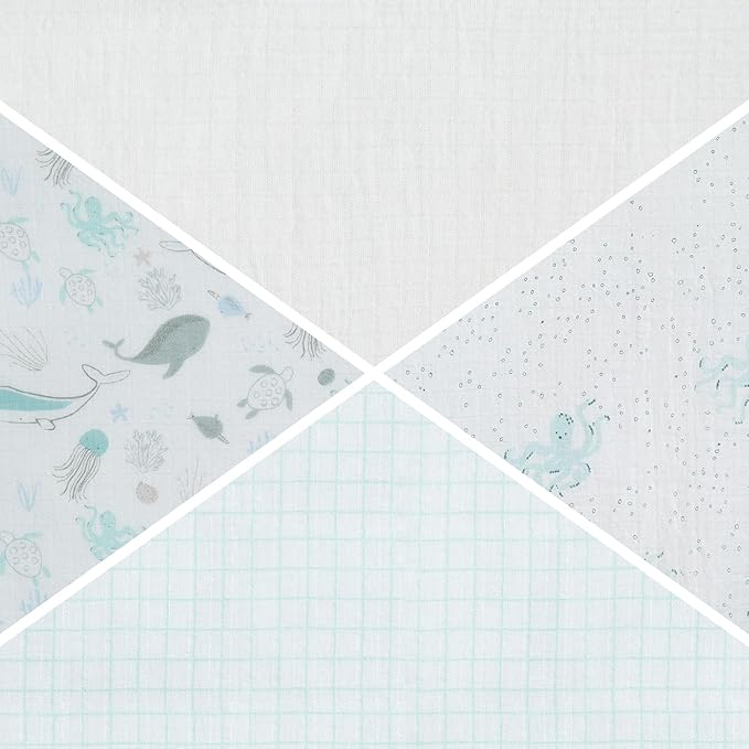 Delta Children 100% Cotton Muslin Baby Receiving Blankets for Girls and Boys – 47x47 Inches (Pack of 4), Sea Life