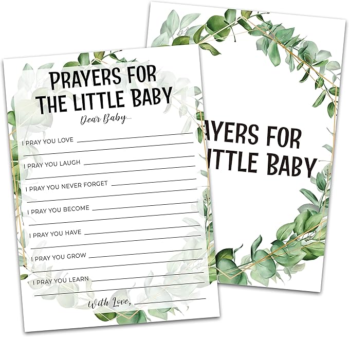 Baby Shower Game Cards, Prayers for Baby Game, Tropical Jungle Theme Party Games, Set of 30, (Green008)