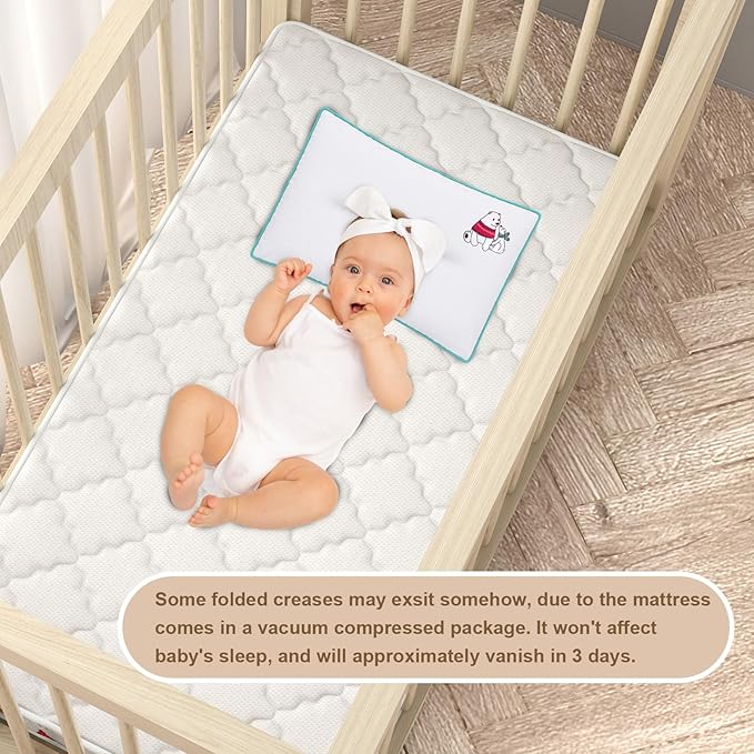 5" Crib & Toddler Mattress, 52x27.5 Breathable Knitted Fabric Cover, CertiPUR-US Certified Foam, Edge Reinforcement, Fits Standard Size Crib and Toddler Bed, Pure White