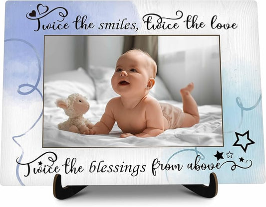 Twins Baby Pictures Frame, Watercolor Baby Photo Frame with Stand, Twins Gifts for Babies, New Baby Gifts For New Mom Dad, Home Living Room Bedroom Decoration -a72
