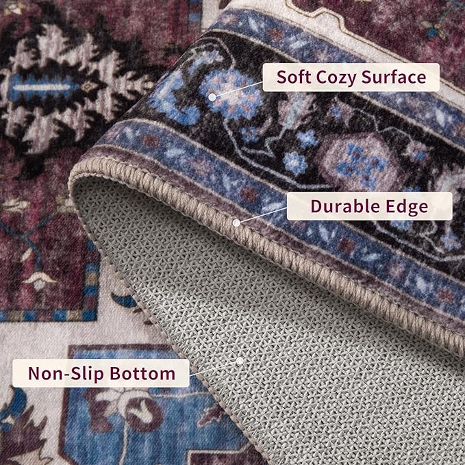Ciicool Washable Vintage Area Rug, 2x3ft Small Boho Rug, Ultra Soft Rugs for Entryway, Non-Slip Entry Rugs Oriental Low-Pile Indoor Mat Floor Carpet for Entrance Bedroom Kitchen Bathroom Foyer Decor