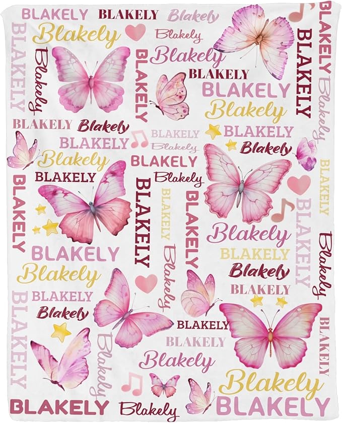 Personalized Baby Blanket for Girls Butterfly Custom Baby Blankets with Name Dotted Backing Customized Gifts for New Mom Customize Baby Blanket for Kids Newborn Birthday