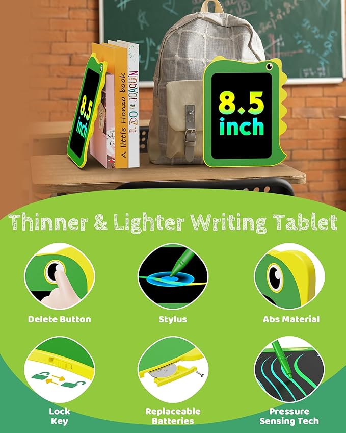 TEKFUN Toddler Boy Toys, LCD Writing Tablet for Kids, Doodle Board Dinosaur Toys, Travel Essentials Toys for 3 4 5 6 Year Old Boys Girls, Easter Birthday Christmas Gifts (8.5inch Green)