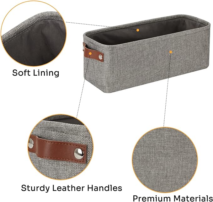 DULLEMELO Soft Cotton Fabric Bathroom Storage Baskets 2 Pack Fabric Shelf Baskets for Gifts Empty Small Storage Organizer for Closet,Toys,Bedroom (Grey)