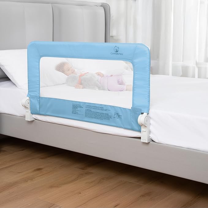 ComfyBumpy 1-Pack Bed Rail for Toddlers 35.5" L x 19.5" H | Toddler Bed Rails for Twin, Full & Toddler Bed Size | Swing Down Bed Rail Guard | Baby Bed Side Rail for Kids | Blue