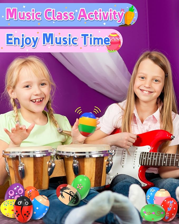 12 Pack Wooden Percussion Musical Shaker, Toddlers Stocking Stuffers 1 2 3 Year Old, Baby Christmas Stocking Easter Basket Stuffers Egg Fillers Easter Gifts Montessori Toys for Kids Boys Girls
