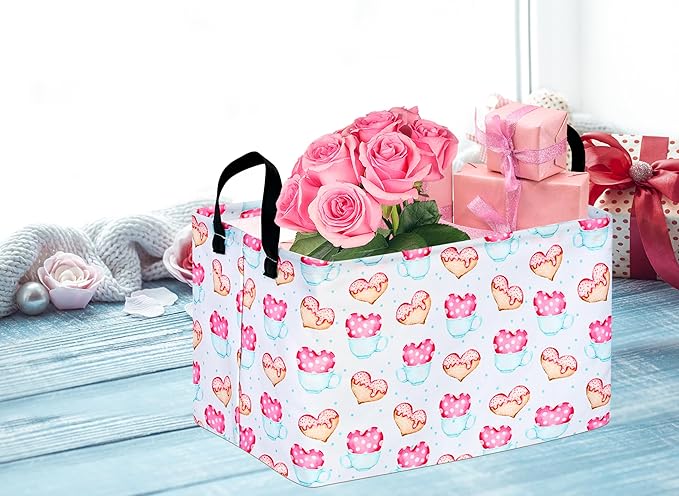 Rectangle Heart Partten Kids Gift Storage Basket Home Shelf Storage Basket Organizer Box Clothes Laundry Hamper Toys Nursery Basket Baby Laundry Basket with Handles