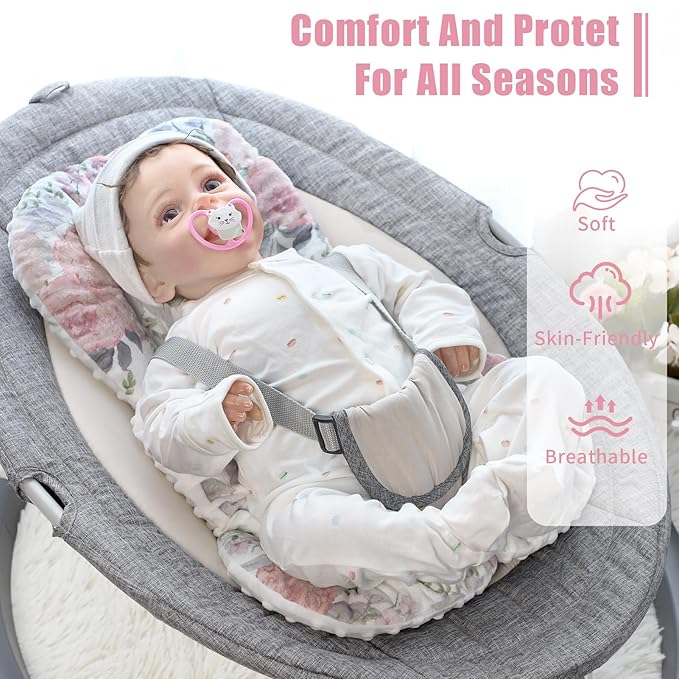 Infant Car Seat Insert, HNHUAMING Baby Car Seat Head & Body Support for Newborn, Ultra Soft Reversible Preemie Carseat Insert Cushion for Girls Boys, Fit Car Seat, Stroller, Swing, Bouncer, Pink