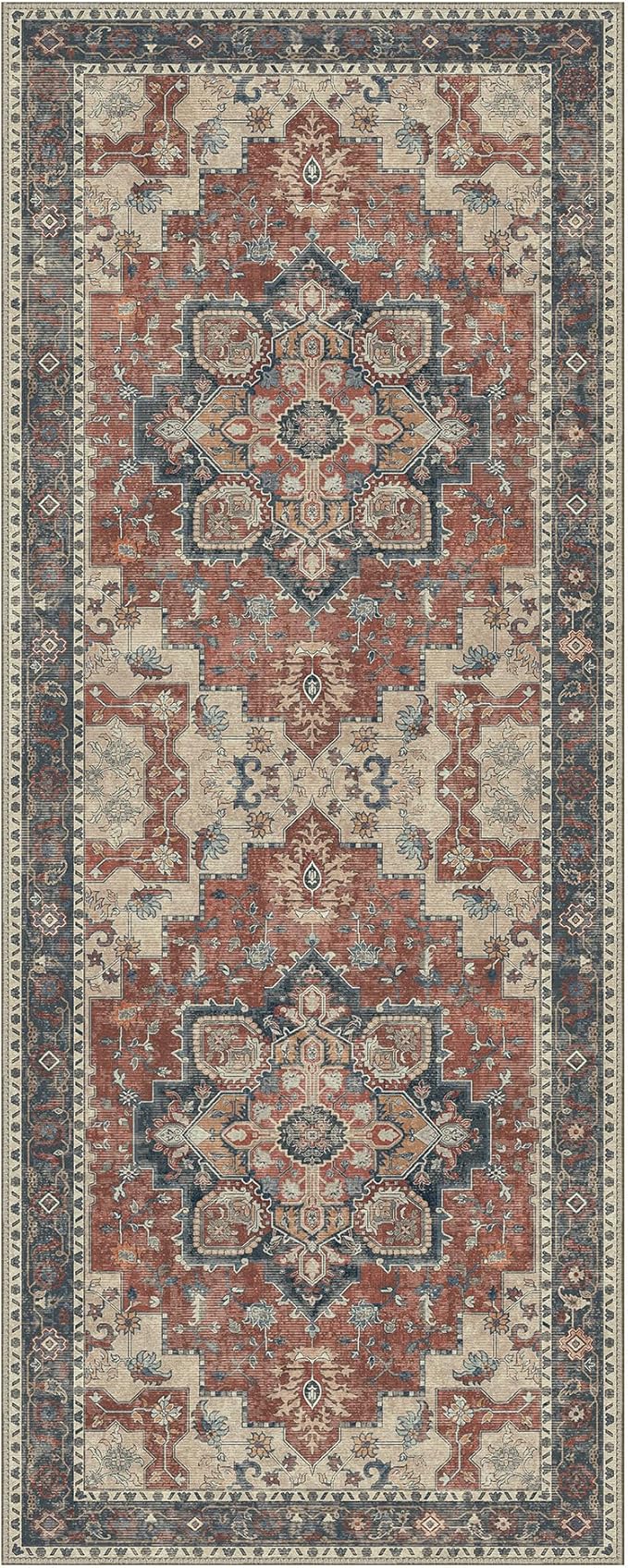 GENIMO 2'6''x12 Runner Rugs for Hallway, Machine Washable Non Slip Vintage Rugs, Low Pile Lightweight Soft Print Rug for enrtyway, Corridor, Home Office, Kitchen, Bordeaux