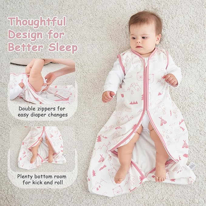Looxii Baby Sleep Sack 0.5 TOG, 100% Cotton 3 Pack Wearable Blanket Baby Sleep Bag for Newborn Infant, 2-Way Zipper Lightweight Toddler Sleeping Sack 0-6 Months