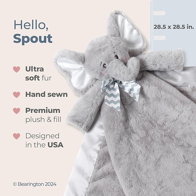 Bearington Baby Lil' Spout Cuddle Me Sleeper, Gray Elephant Large Size Security Blanket, 28.5" x 28.5"
