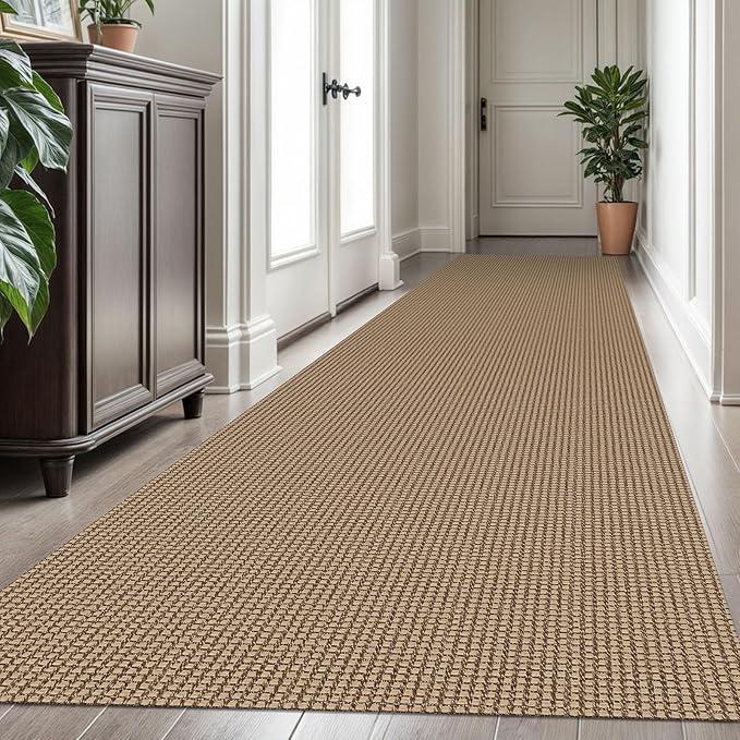 KOZYFLY Extra Long Runners for Hallways 3x16 ft Washable Kitchen Runner Non Slip Rubber Backed Hallway Rug Cotton Entryway Runner Rug Floor Carpet for Indoor Hall, Kitchen, Stair, Tan/Orange/Brown