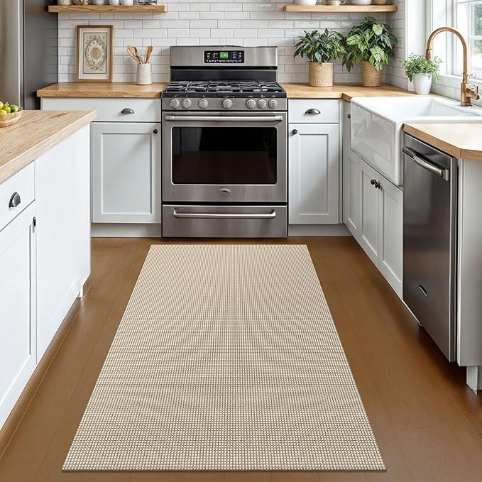 KOZYFLY Rugs for Entryway 3x5 ft Washable Area Rug Non Slip Rubber Backed Entry Rug Woven Indoor Door Mat Cotton Kitchen Rugs Floor Carpet for Entryway, Foyer, Backdoor, Ivory/Khaki
