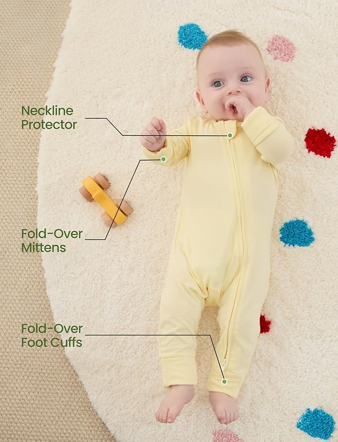 PATPAT Baby Footies Boys Girls - Bamboo Viscose - Zipper & Non-Slip Soles Romper Mitten - Footed & Footless Infant Clothes