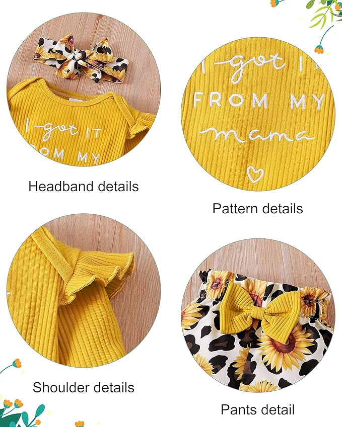 DISAUR Baby Girls Clothes Newborn Infant Baby Girls Outfit Long Sleeve Ruffle Romper Floral Pants Headband Sets 0-18 Months