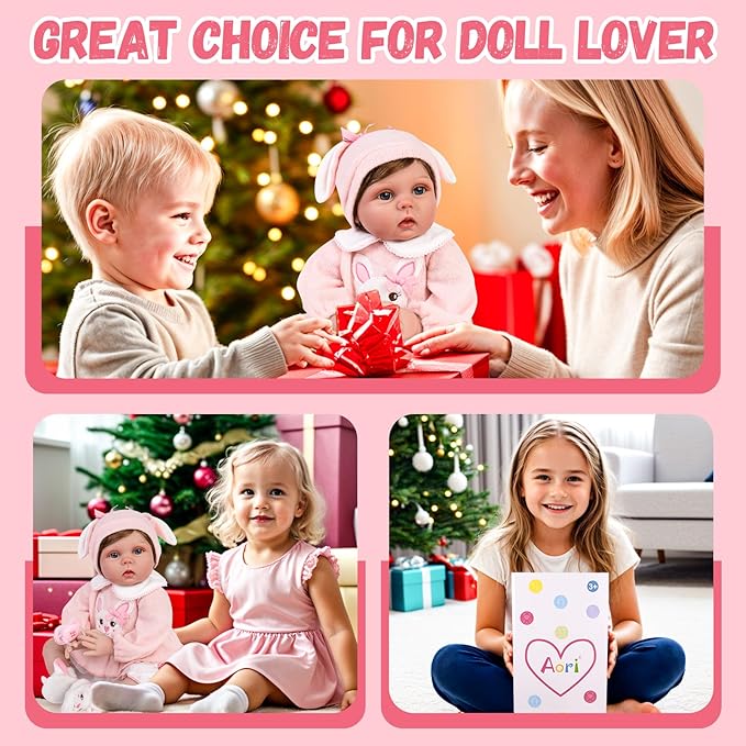 Aori Lifelike Reborn Baby Dolls - 22 Inch Realistic Newborn Baby Girl - Soft Vinyl Reborn Toddler with Feeding Set & Bunny Outfit Real Life Baby Doll for Kids 3+, Toddlers & Collectors