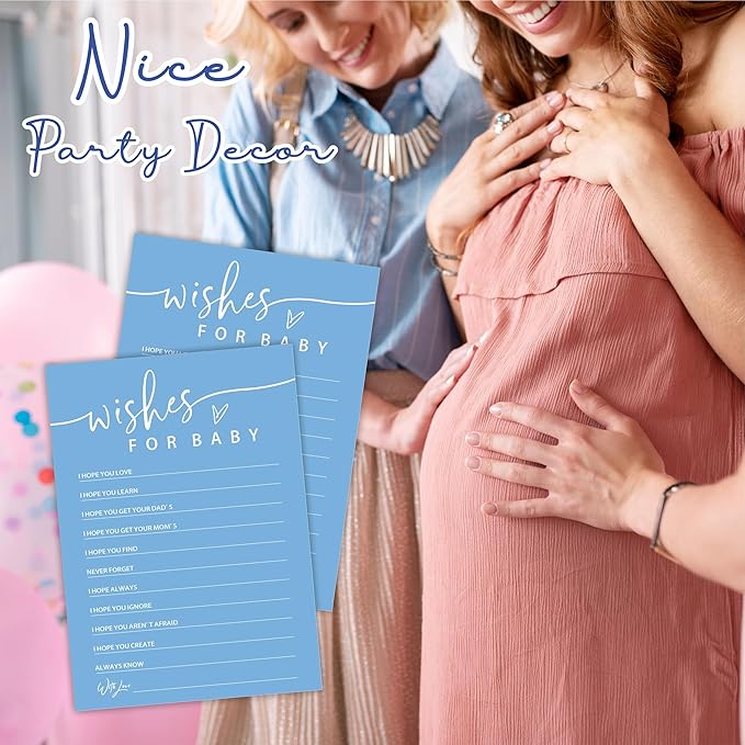 Wishes For Baby - Baby Shower Game Cards - Minimalism Blue - 30 Double-Sided Fill In Style Game Cards For Gender Reveal, Baby Announcement, Party Games & Activity - C09