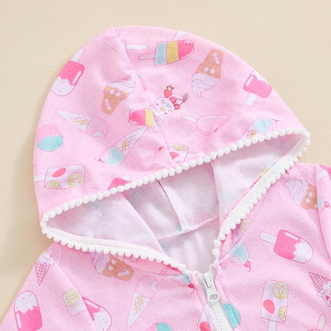 Girls Hooded Zip Terry Coverups Swimsuit Kids Baby Girl Floral Print Short Sleeve Swim Cover-Up Swimwear