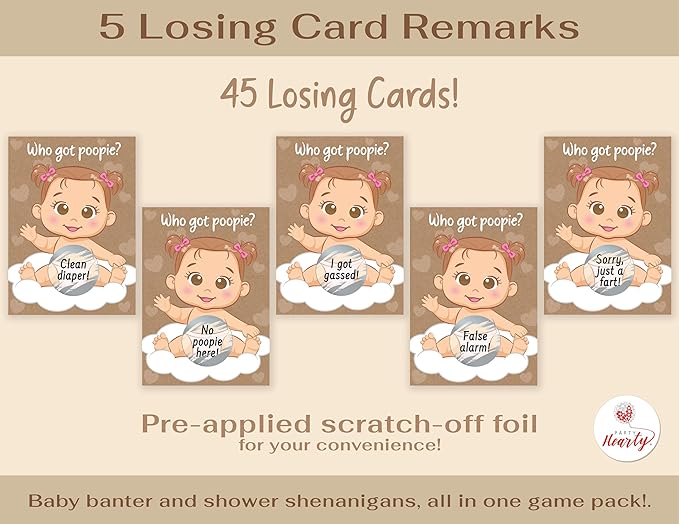 Fun Baby Shower Games for Girls - Poopie Emoji Scratch-Off Lottery Tickets - 50 Cards Hilarious and Engaging Baby Shower Activity