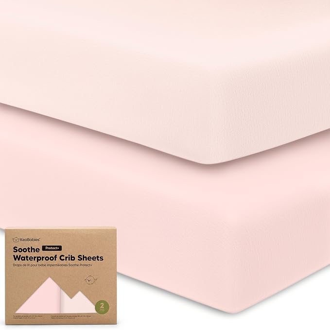 2-Pack Waterproof Crib Sheets for Girl, Boy - Organic Cotton 52X28 Fitted Crib Sheets Neutral,Crib Mattress Protector Sheets,Soft Toddler Bed Sheets,Washable Infant Fitted Baby Crib Sheets (Mist Rose)