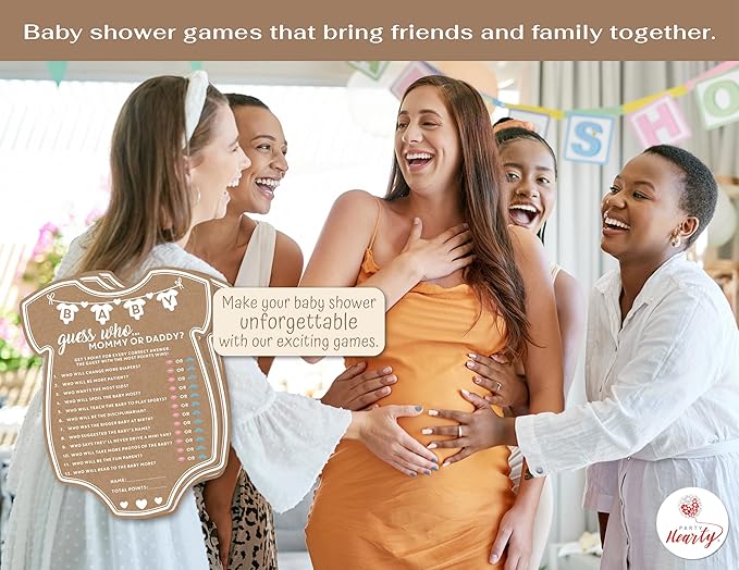 Party Hearty Baby Shower Games for Girl or Boy, 50 pcs Mommy or Daddy Guess Who Game, Fun Activity Cards, Gender Neutral, Baby Shower Ideas