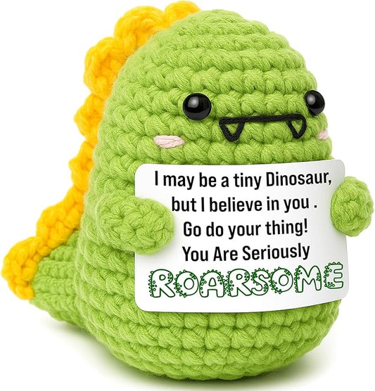 Mini Inspirational Gifts for Teens Back To Shcool Gifts for Students Boys Girls Kids Handmade Positive Crochet Dino for Women Men Coworker Friends Motivational Birthday Christmas Stocking Stuffers