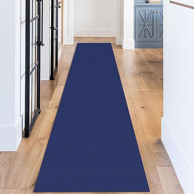 KOZYFLY Long Runners for Hallways 2.6x12 ft Washable Kitchen Runner Non Slip Rubber Backed Hallway Rugs Cotton Entryway Runner Rug Floor Carpet for Indoor Hall, Backdoor, Kitchen, Royal Blue/Navy