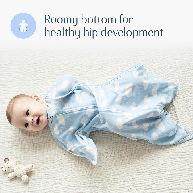 SleepingBaby Zipadee-Zip Transition Swaddle - Cozy Baby Swaddle Blanket with Zipper Convenience - Roomy Wearable Blanket for Easy Diaper Changes - Spring Showers, X-Small (3-6 Month)