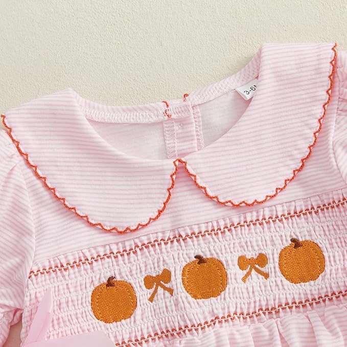 Baby Girl Halloween Outfit Newborn Pumpkin Romper Short Sleeve Onesie Infant Jumpsuit Smocked Baby Girl Clothes