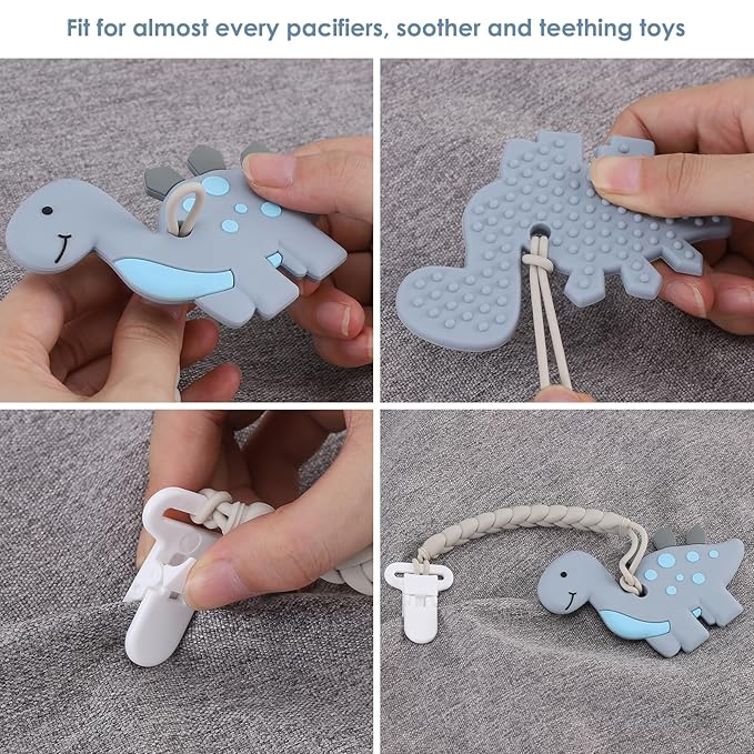 4-Pack Silicone Pacifier Clips with a Woven Rope Shape for Baby Boys and Girls - Flexible and Rust-Free Holders for Teething Relief and Baby Essentials, Safe for Newborns (Grey)