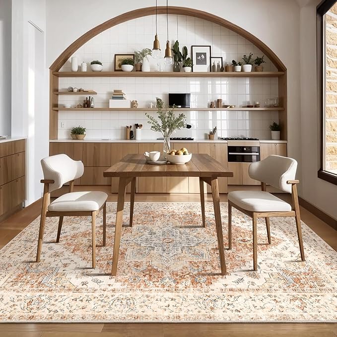 Ciicool 3x5 Rug, Washable Area Rug Boho Rugs for Bedroom Non-Slip Indoor Rugs Large Low-Pile Mat Floor Carpet Vintage Rug for Living Room Office Dinning Foyer Decor