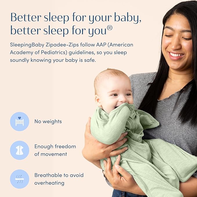 SleepingBaby Zipadee-Zip Transition Swaddle - Cozy Baby Swaddling Blanket with Zipper Convenience - Roomy Wearable Blanket for Easy Diaper Changes - 6-12 Month - Zen Garden Green Heather