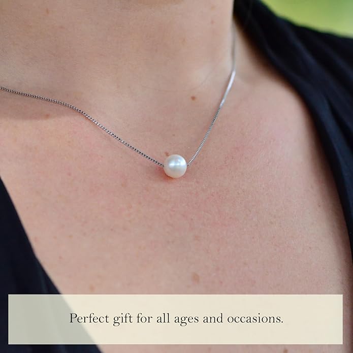 Birthday, Confirmation Gifts for Girls Sterling Silver Single Pearl Necklace Adjustable Length - Beautiful, Hypoallergenic Jewelry, Birthday Gift for Woman and Girls, Simple Pearl Necklace as gift for Her