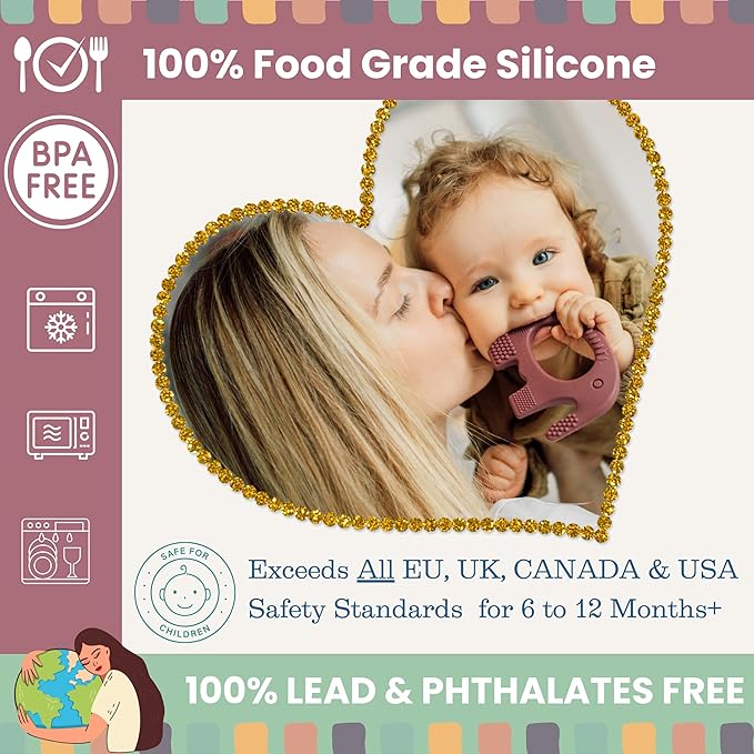 Teethers for Babies 6-12 Months - Baby Elefun 5x Pain Relief Toddler Teether. No More Ouch for Mom Anti Bite Trainer. Nurtures Grasping, Passing, Hand Eye Coordination. Silicone Baby Teething Toy Ring