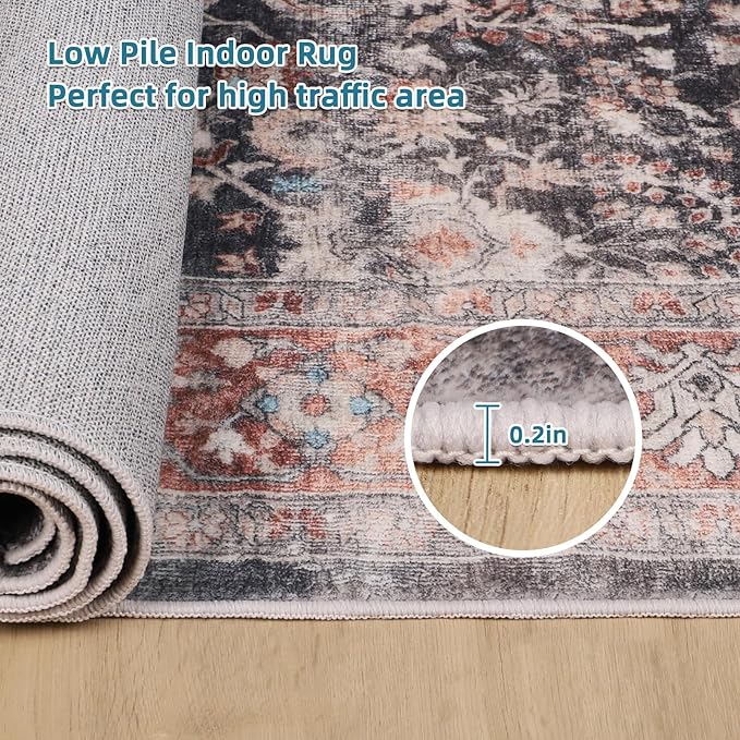 Dripex Vintage Washable Rug 2x3 Indoor Door Mat Non-Slip Bathroom Mat Distressed Low-Pile Small Rug for Front Entrance Kitchen Living Room Bedroom