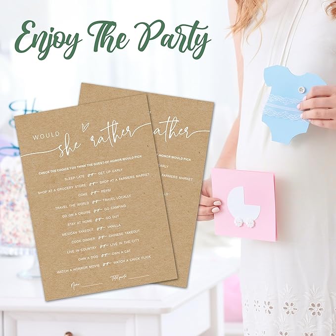 Baby Shower Game Cards - Set of 30 Would She Rather Game - Double Sided Print Baby Announcement Gender Reveal Game Card for Parents to Be - Baby Shower Party Activities Supplies - B04